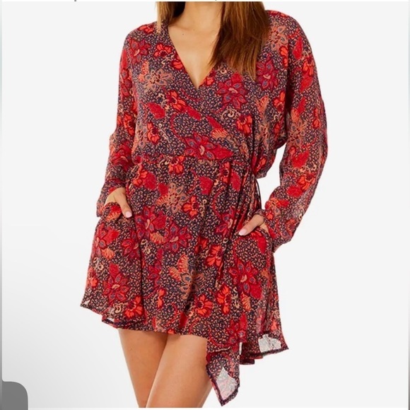 Free People Teagan Bohemian Festival Dress Navy Peach Medium - Picture 2 of 3